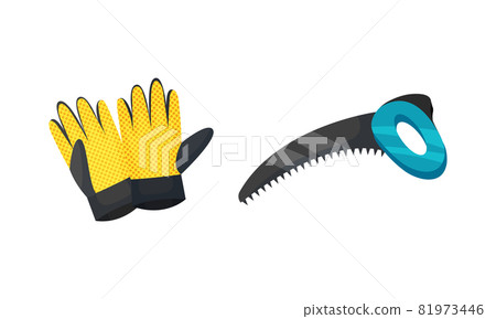 Protective Gloves and Saw as Garden Tools and Equipment Vector Set Protective Gloves and Saw as Garden Tools and Equipment Vector Set 81973446
