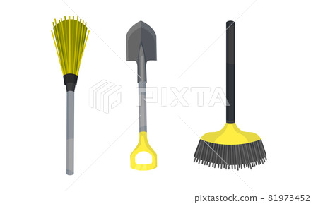 Shovel and Broom as Garden Tools and Equipment Vector Set 81973452