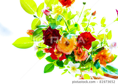 Decorate a mini bouquet of colorful roses by the window 81973652