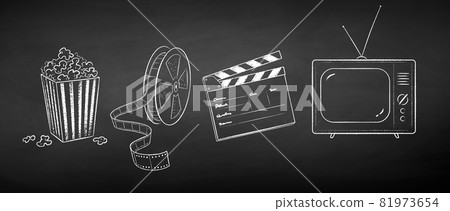 Chalk drawn illustration set of movie symbols 81973654