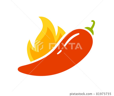Spice level marks - spicy, hot or extra hot. Red chili pepper and flame. Symbol of pepper with fire. Chili level icon. Vector illustration isolated on white background 81973735