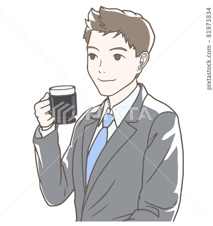 Businessmen, men, bust-ups, colors taking coffee breaks in the office Businessmen, men, bust-ups, colors taking coffee breaks in the office 81973834