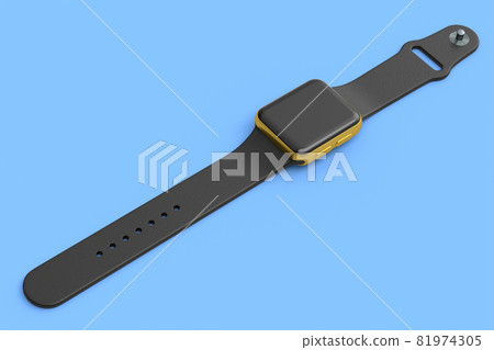 Stainless gold smart watch or fitness tracker isolated on blue background. Stainless gold smart watch or fitness tracker isolated on blue background. 81974305