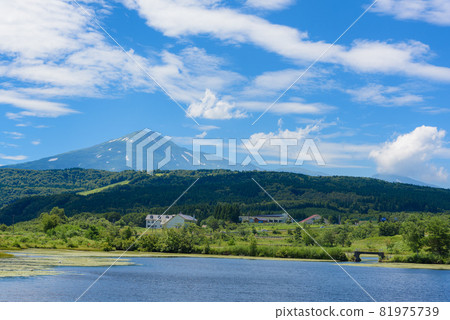 Mt. Chokai seen from the pond Mt. Chokai seen from the pond 81975739