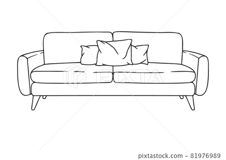 Contour sketch of a sofa isolated on a white background. Vector illustration. 81976989
