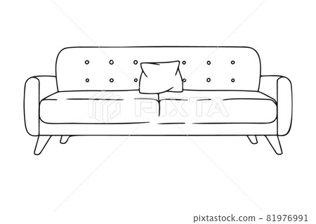 Contour sketch of a sofa isolated on a white background. Vector illustration. 81976991