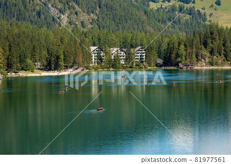Pragser Wildsee or Lago di Braies - Small Alpine Lake in Trentino Italy Pragser Wildsee or Lago di Braies - Small Alpine Lake in Trentino Italy 81977561