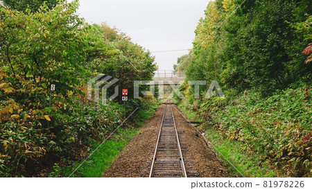 Rail track in Furano, Hokkaido, Japan Rail track in Furano, Hokkaido, Japan 81978226