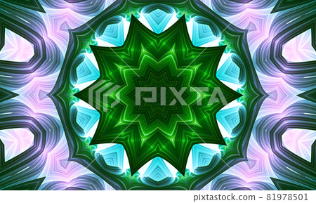 Abstract kaleidoscope background from circles in bright green shades. Digital art image in psychedelic meditative style. Elegant expressive texture with textile effect. Decorative and ecology concept. 81978501