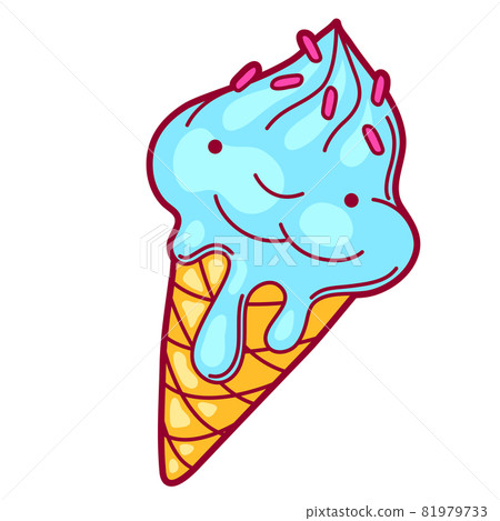 Illustration of ice cream cone in cartoon style. Cute funny character. 81979733