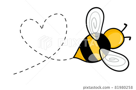 Cartoon bee mascot. A small bees flying on a dotted route. Wasp collection. Vector characters. Incest icon. Template design for invitation, cards. Doodle style Cartoon bee mascot. A small bees flying on a dotted route. Wasp collection. Vector characters. Incest icon. Template design for invitation, cards. Doodle style 81980258
