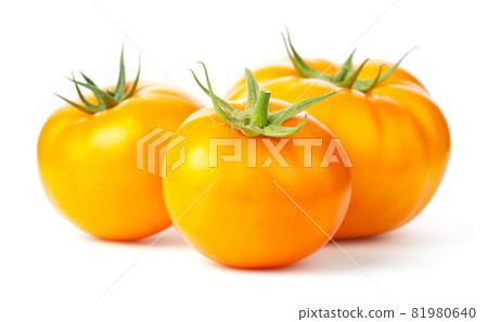 Three Yellow Tomatoes Isolated On White Background 81980640