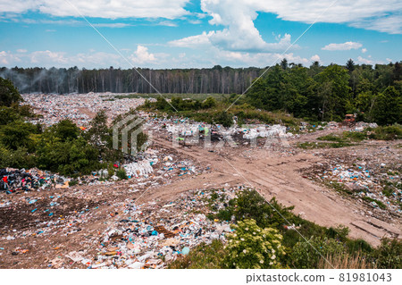 Destruction of forests and ecological system by garbage removal in forests, top view, destructive destruction of nature. Destruction of forests and ecological system by garbage removal in forests, top view, destructive destruction of nature. 81981043