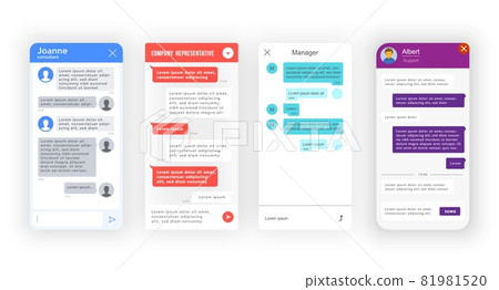 Chatbot, bot messenger app interface and support chat window, vector template. Online customer support, web consultant and help desk or service center application with chatbot dialog message box Chatbot, bot messenger app interface and support chat window, vector template. Online customer support, web consultant and help desk or service center application with chatbot dialog message box 81981520
