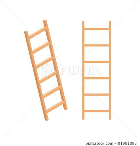 Isometric ladder stair vector staircase. Isolated ladder equipment cartoon wooden staircase 81981898