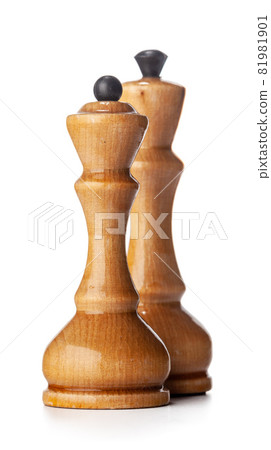 Wooden chess pieces close up isolated on white 81981901