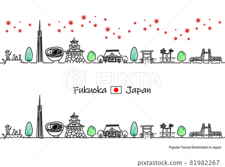 福岡縣旅遊景點城市景觀與新型冠狀病毒的簡單線條畫集 福岡縣旅遊景點城市景觀與新型冠狀病毒的簡單線條畫集 81982267