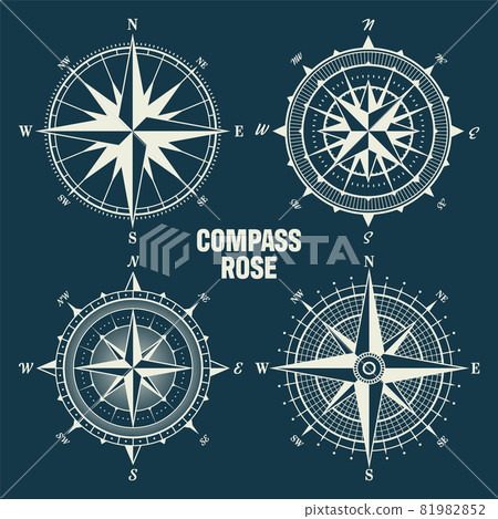 Vintage marine wind rose, nautical chart. Monochrome navigational compass with cardinal directions Vintage marine wind rose, nautical chart. Monochrome navigational compass with cardinal directions 81982852