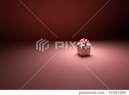 White gift box with rose pink bow on pink background, 3D Illustration 81982986
