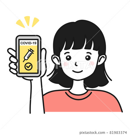 Illustration of a woman presenting a vaccine passport Illustration of a woman presenting a vaccine passport 81983374