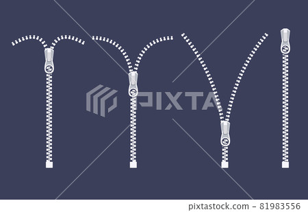 Open zipper teeth metal fastener isolated illustration. Unzip sewing black lock plastic zip buckle Open zipper teeth metal fastener isolated illustration. Unzip sewing black lock plastic zip buckle 81983556