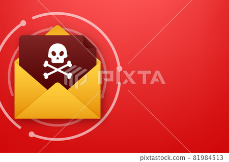 Red email virus. Computer screen. virus, piracy, hacking and security, protection. Vector stock illustration. 81984513
