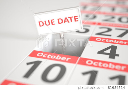 DUE DATE sign on October 3 in a calendar, 3d rendering 81984514