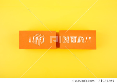 Minimal Happy Birthday bright colorful concept on yellow background  81984865