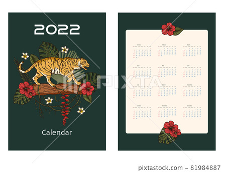 Tiger 2022 calendar. New year printable template. 81984887