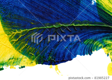 blue green yellow abstract acrylic painting color texture on white paper background by using inkblot method 81985227