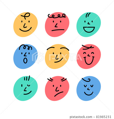 Cartoon smile face abstract character happy icon. Vector emotion face avatar Cartoon smile face abstract character happy icon. Vector emotion face avatar 81985231