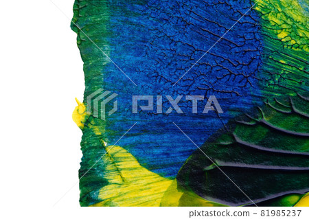 blue green yellow abstract acrylic painting color texture on white paper background by using inkblot method 81985237