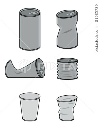 A set of illustrations showing that empty cans and plastic cups are transformed into garbage (related to eco-friendly and SDGs) 81985729