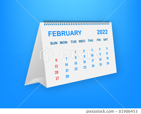February 2022 Calendar Leaf. Calendar 2022 in flat style. Vector illustration. February 2022 Calendar Leaf. Calendar 2022 in flat style. Vector illustration. 81986453
