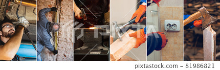 Collage of images of people of different professions during working day. Concept of occupation, job, motivation, hard work Collage of images of people of different professions during working day. Concept of occupation, job, motivation, hard work 81986821