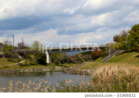 5-chome, Keyakidai, Sanda City The entire bridge that looks like a promenade in front of Hiratani Pond on the walking path along the Hiratani River 81986832