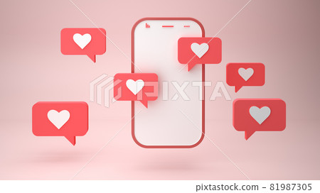 Smartphone and heart sign notification bubbles on pink background 3d illustration Smartphone and heart sign notification bubbles on pink background 3d illustration 81987305