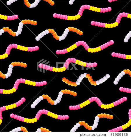 Different jelly worms on a dark background. Gummy candy seamless pattern. A children treat. Vector illustration. 81989186