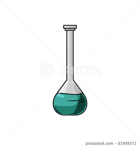 Flask. Laboratory utensils are filled with a green liquid isolated on a white background. Icon. Vector cartoon illustration. 81989251