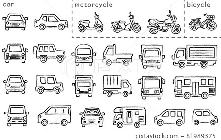 Car, Bike and Bicycle Icon Set (Charcoal Pencil Brush) Classification Version 81989375