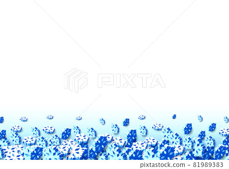 Winter background with snowstorm and sprayed snowflakes for New Years Eve holidays or abstract Christmas greeting card. 3D isometric vector Xmas snowflake shapes. 81989383