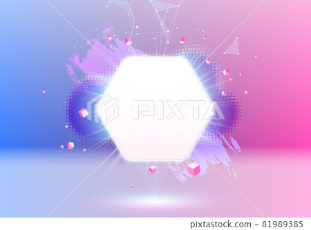 Abstract pink and blue vaporwave styled background with shiny neon frame, brush stroke, halftone blot and triangular dotted grid. Abstract pink and blue vaporwave styled background with shiny neon frame, brush stroke, halftone blot and triangular dotted grid. 81989385