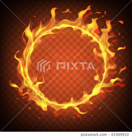Realistic round light fire flame frame, vector template illustration on transparent background 81989910
