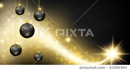 Black christmas background with golden bauble. Black christmas background with golden bauble. 81990364