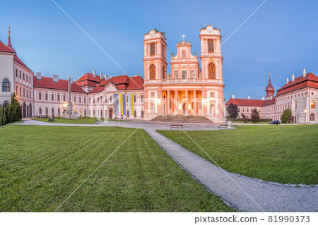 Church of monastery Goettweig near Krems against sunset in Lower Austria, Wachau, Austria Church of monastery Goettweig near Krems against sunset in Lower Austria, Wachau, Austria 81990373