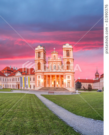 Church of monastery Goettweig near Krems against sunset in Lower Austria, Wachau, Austria Church of monastery Goettweig near Krems against sunset in Lower Austria, Wachau, Austria 81990376