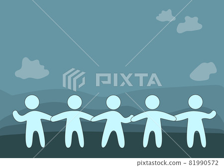 Five Standing People Drawing Holding Hands Showing Team Support And Harmony. Colleagues Touching Hand Design Displaying Teamwork And Cooperation. 81990572