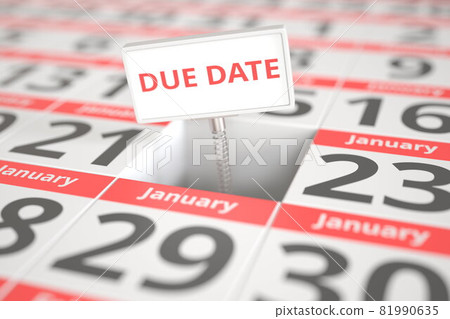 DUE DATE sign on January 22 in a calendar, 3d rendering 81990635