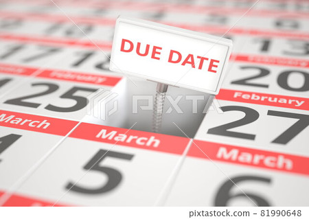 DUE DATE sign on February 26 in a calendar, 3d rendering 81990648
