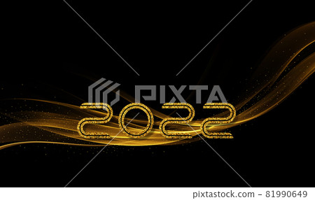 Christmas and New Year 2022 golden waves vector background. Swirl of golden waves with golden sparkles on black background.Vector 81990649